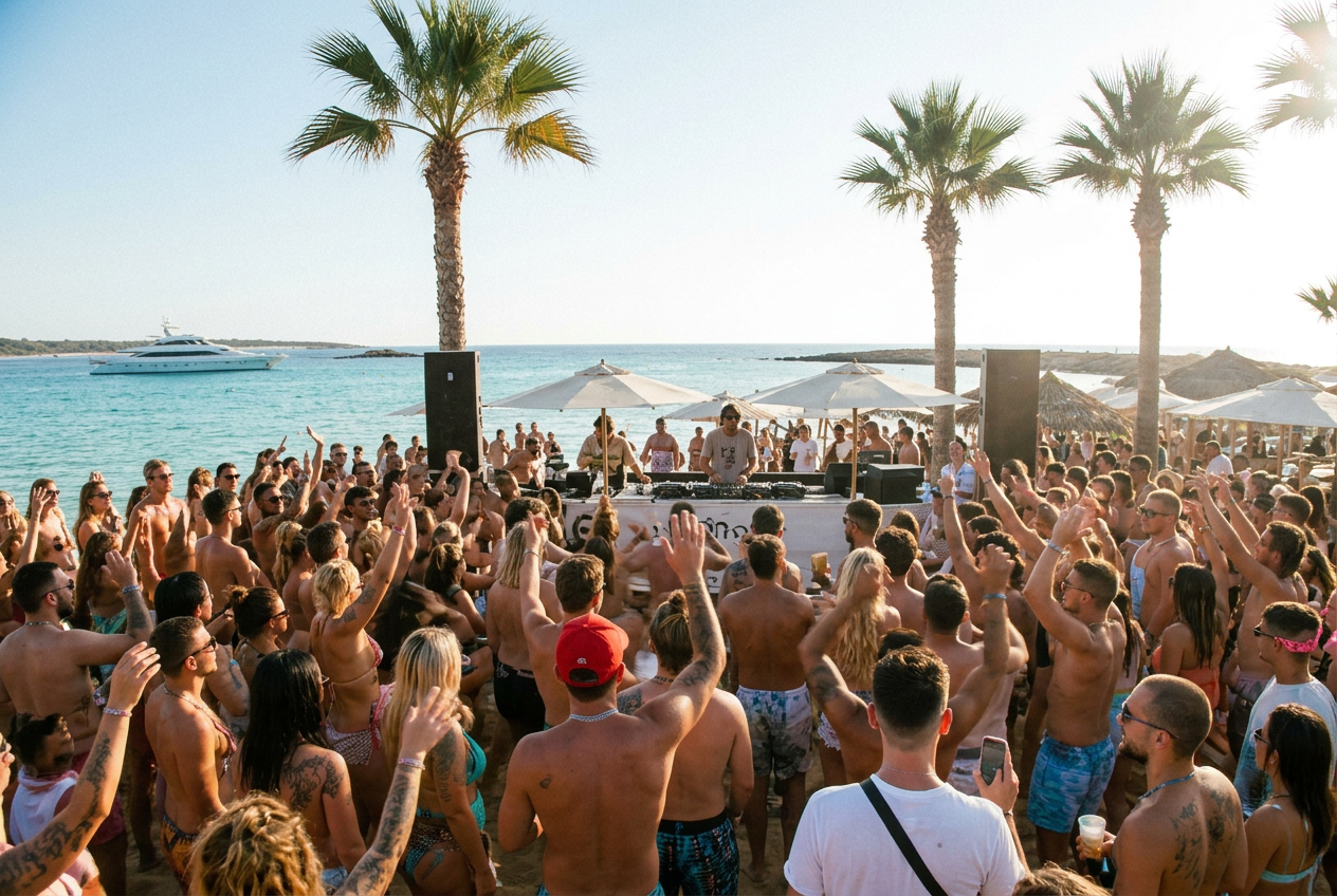 Beach party crowd in Ayia Napa